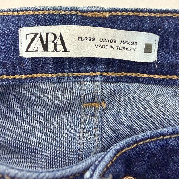 ZARA Women Skinny Jeans Size 6 Blue Studded Side Raw Hem Stretch Denim - Picture 6 of 16